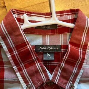 Eddie Bauer Red Plaid Casual Button Down Shirt